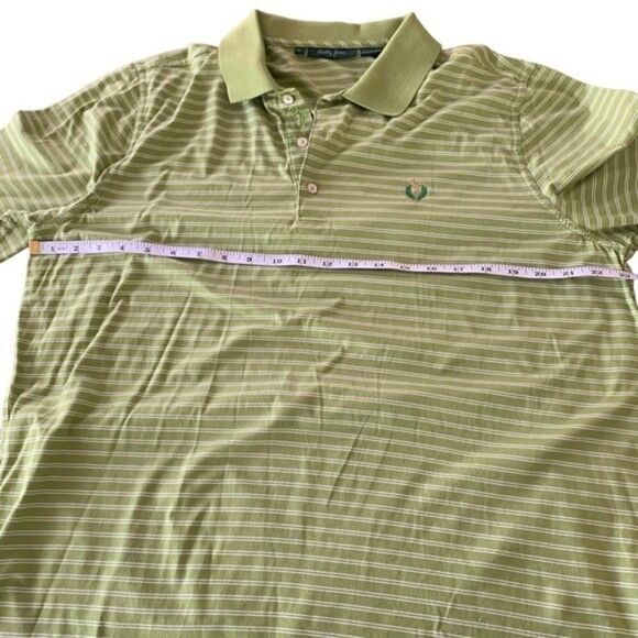 Bobby Jones Green Pima Cotton Striped Golf 3 Button Polo Sz L - Picture 5 of 8